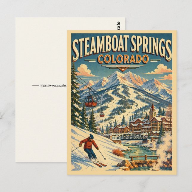 Carte postale d'hiver de Steamboat Springs (Devant / Derrière)