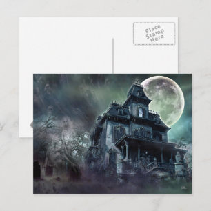 Carte postale d'horreur gothique de maison hantée