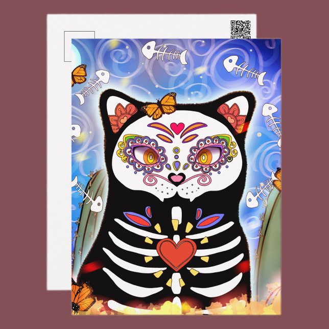 Carte Postale Dia De Los Muertos Chat Noir (Créateur téléchargé)
