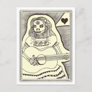 Carte Postale Dia de Los Muertos fille avec guitare