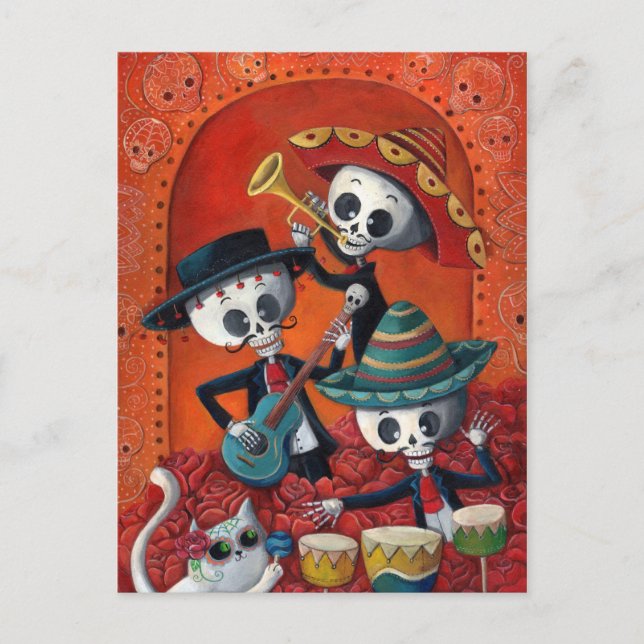 Carte Postale Dia de Los Muertos Skeleton Mariachi Trio (Devant)