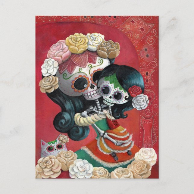 Carte Postale Dia de Los Muertos Squelettes Mère et Fille (Devant)