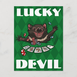 Carte Postale Diable chanceux Diable de Tasmanie Quinte Flush Ro
