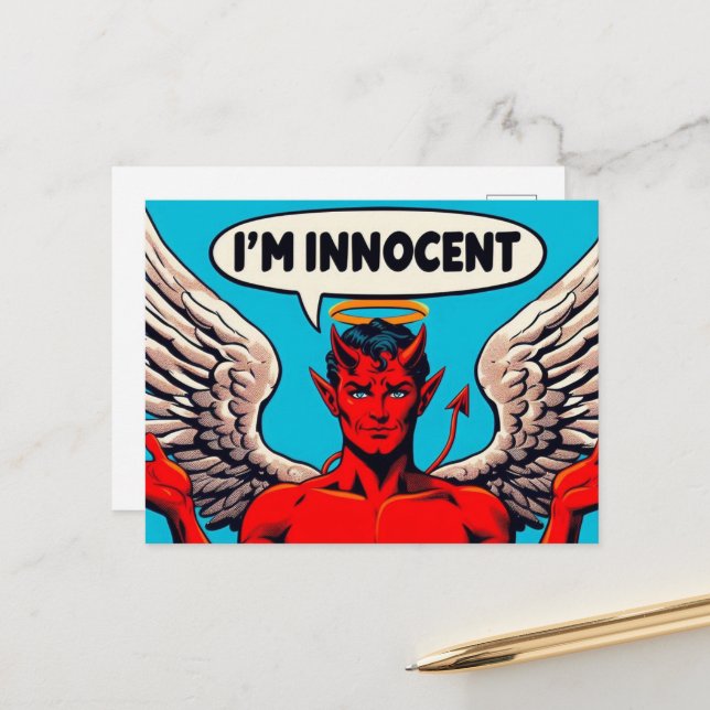 Carte Postale Diable Innocent de l'Art Pop (Devant/Arrière en situation)