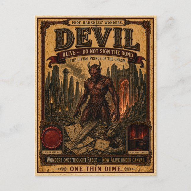 Carte Postale Diable, Monstre de Cirque Vintage (Devant)