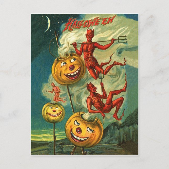 Carte Postale Diables rouges chevauchant sur la fumée des citrou (Devant)