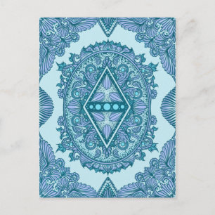 Carte Postale Diamant bleu Mandala Turquoise et Lavande