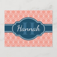 Diamant géométrique rose Motif Monogramme bleu