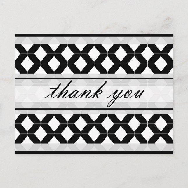 Carte Postale Diamant Lines Merci Damask noir et blanc (Devant)