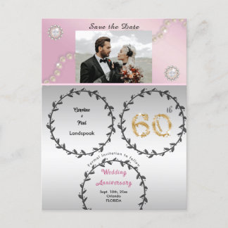 Carte Postale Diamant or rose 60e anniversaire Enregistrer la da