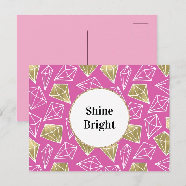 Carte Postale Diamants d'or rose Fille Chic (Devant / Derrière)