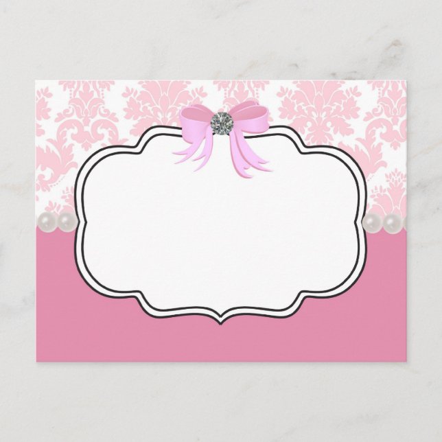 Carte Postale Diamants roses et perles Damas Invitation (Devant)