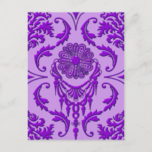 Carte Postale Diamond Damask, Les bijoux de la reine en violet