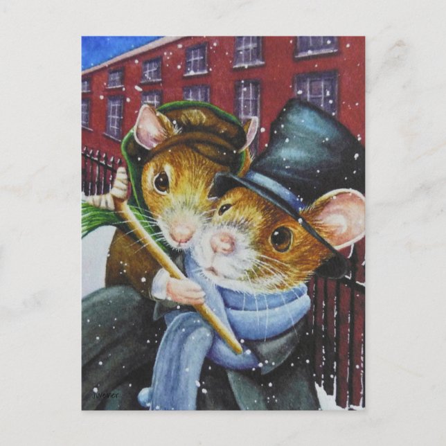 Carte Postale Dickens Christmas Carol Mice Watercolor Art (Devant)