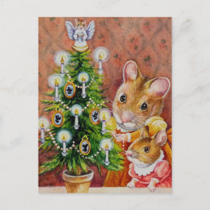Carte Postale Dickens Christmas Tree Trimming Souris Art
