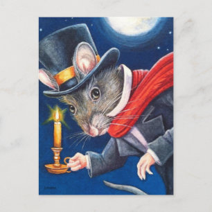 Carte Postale Dickens Scrooge souris Noël aquarelle