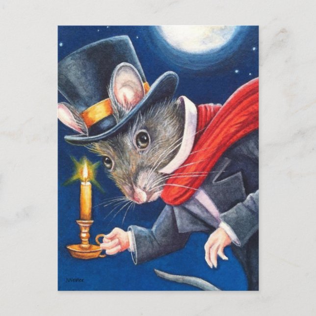 Carte Postale Dickens Scrooge souris Noël aquarelle (Devant)