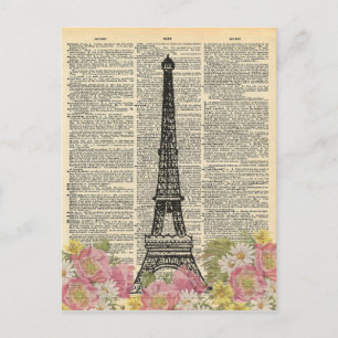 Carte Postale Dictionnaire vintage Art Romantique Tour Eiffel Pa