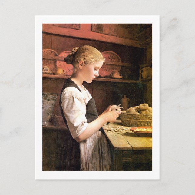 Carte Postale Die kleine Kartoffelschälerin Girl Peeling Potatos (Devant)