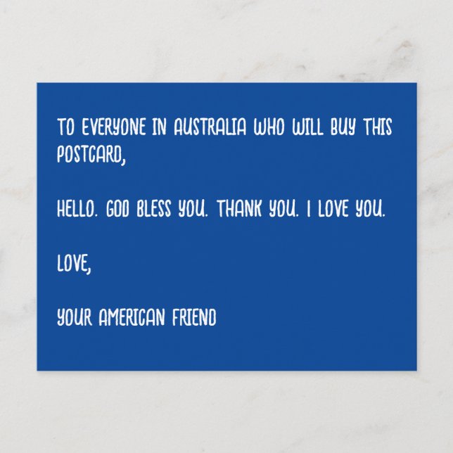 Carte Postale DIEU Bénisse l'Australie. Amour, Ton Ami Américain (Devant)