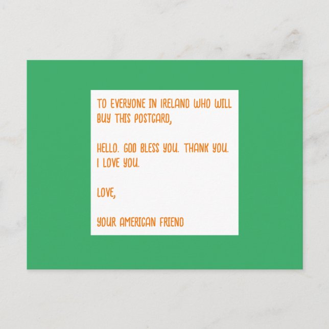 Carte Postale DIEU Bénisse l'Irlande. Amour, Votre Ami Américain (Devant)