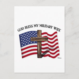 Carte Postale DIEU BÉNISSE MA FEMME MILITAIRE, croix robuste & d
