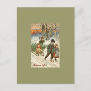 Carte Postale "Dieu juil !" ou Petits enfants dans la neige