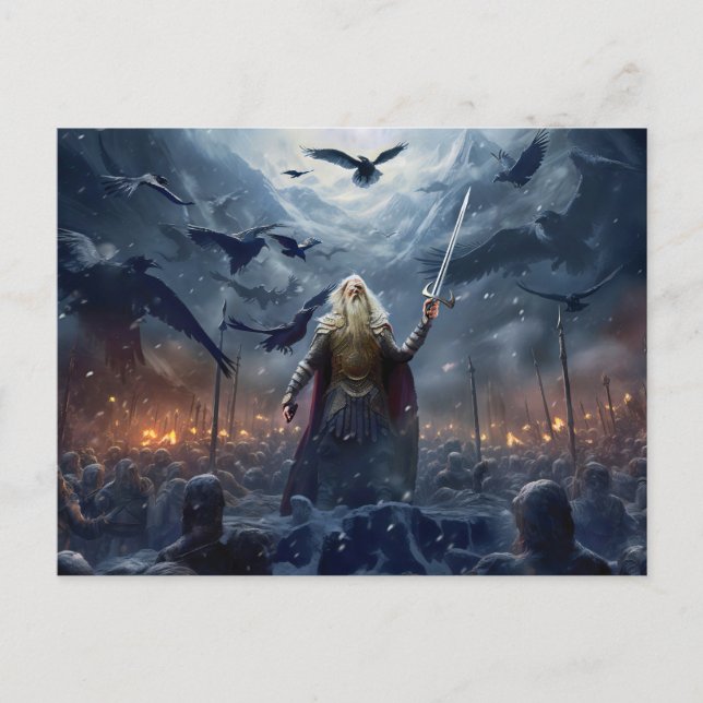 Carte Postale Dieu Odin menant Einherjer Guerrier d'Asgard (Devant)