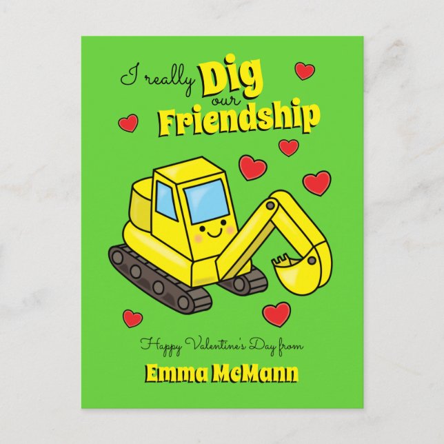 Carte Postale Digger Kids Classroom Valentine Excavator Card (Devant)