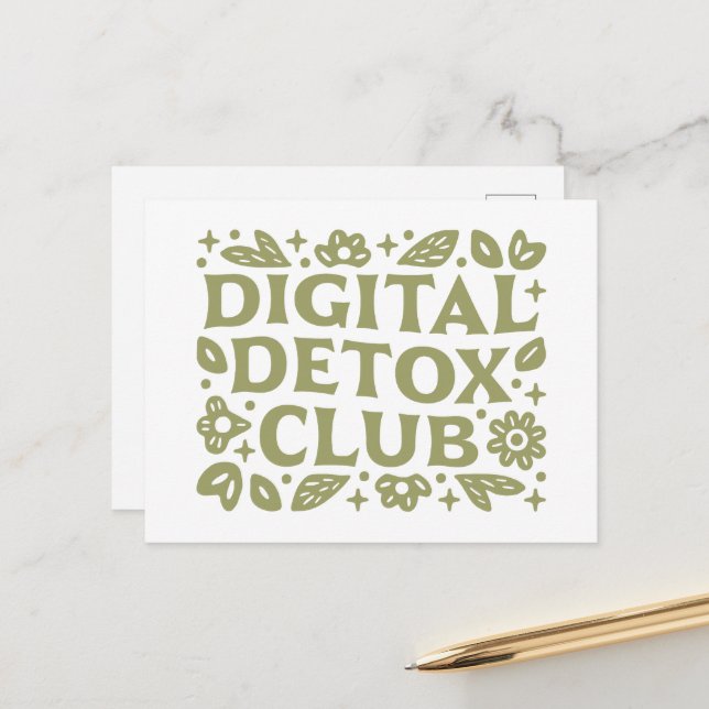 Carte Postale Digital detox club wellness girl green aesthetic (Devant/Arrière en situation)