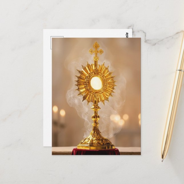 Carte Postale Dimanche de la Fête-Dieu Ostensoir Eucharistie  (Devant/Arrière en situation)