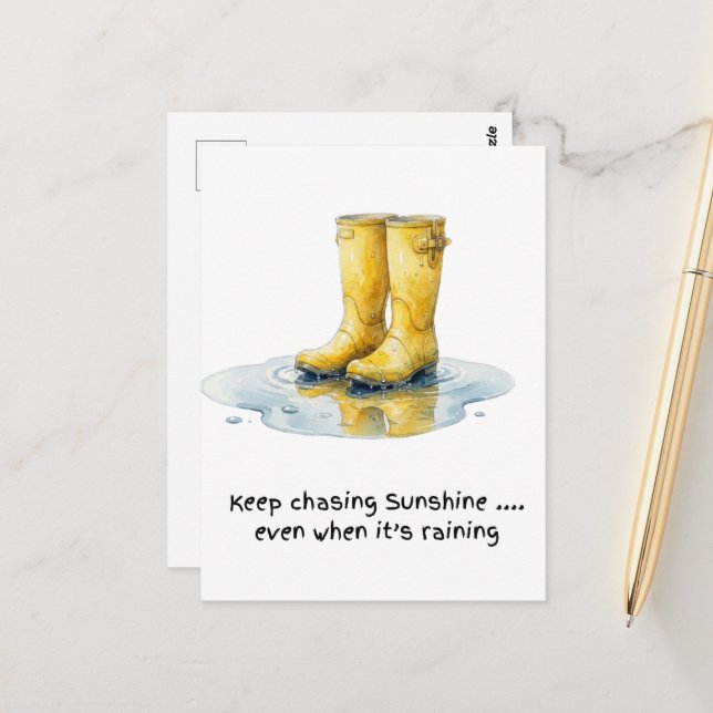 Carte postale d'impression d'art aquarelle Bottes  (Devant/Arrière en situation)