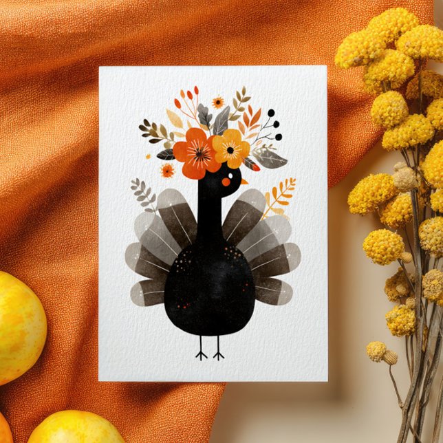 Carte Postale Dinde à l'aquarelle BOHO Floral d'automne de Thank (Créateur téléchargé)