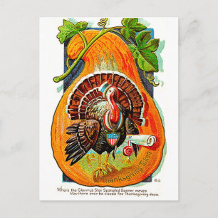 Carte Postale Dinde à l'intérieur d'une citrouille orange, vinta