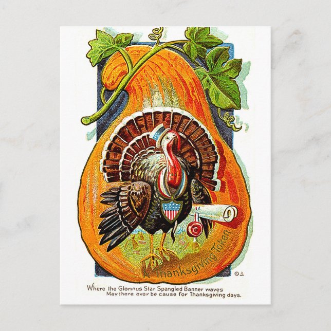 Carte Postale Dinde à l'intérieur d'une citrouille orange, vinta (Devant)