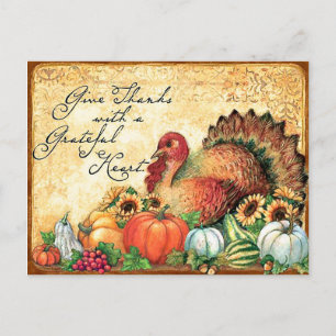 Carte Postale Dinde aux fruits d'automne, thanksgiving vintage