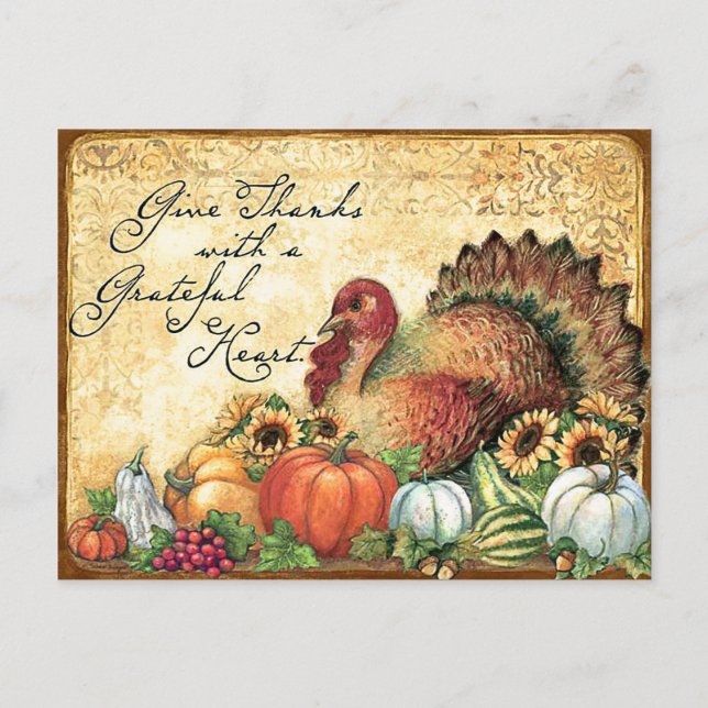 Carte Postale Dinde aux fruits d'automne, thanksgiving vintage (Devant)