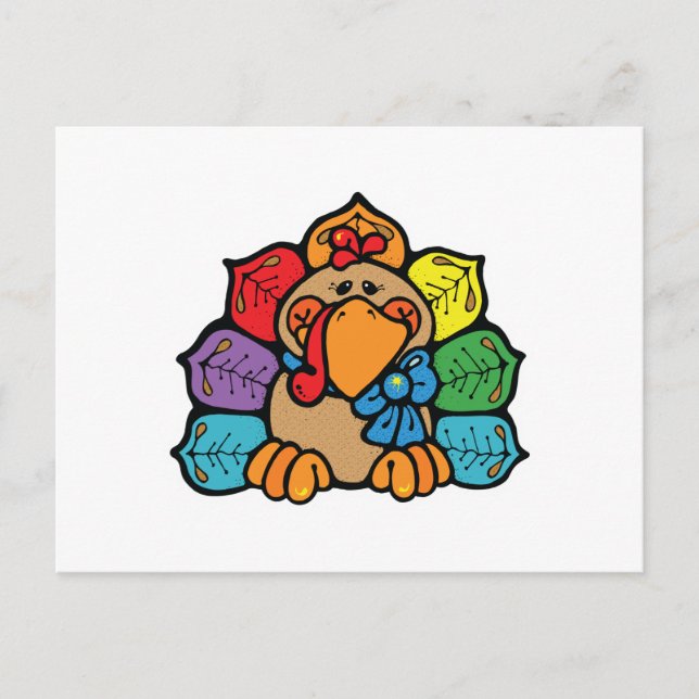 Carte Postale dinde de dessin animé colorée et mignonne (Devant)