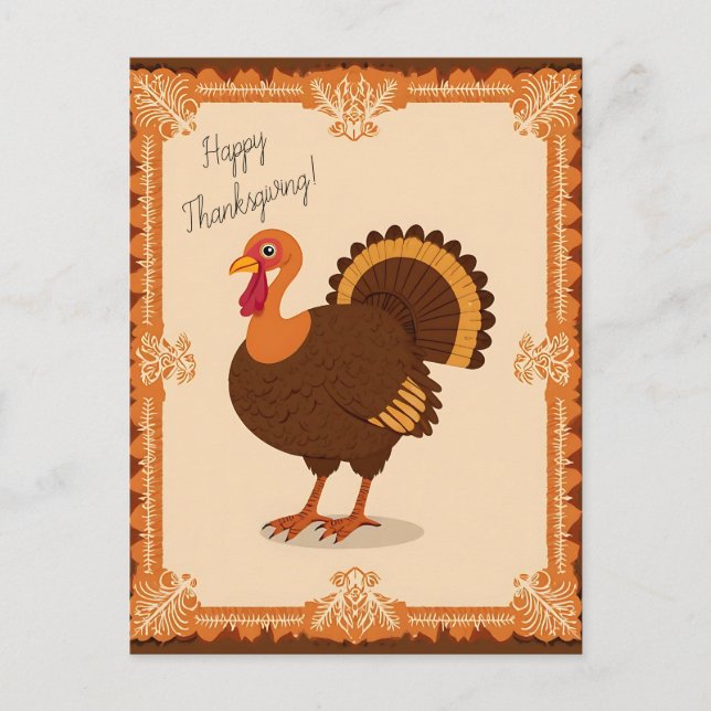 Carte Postale Dinde de Thanksgiving Bordure (Devant)