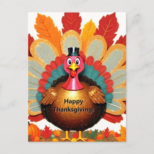 Carte Postale Dinde de Thanksgiving heureuse et mignonne (Devant)