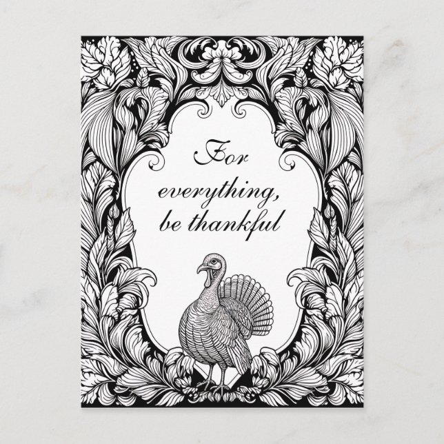 Carte Postale Dinde de Thanksgiving noir et blanc complexe (Devant)