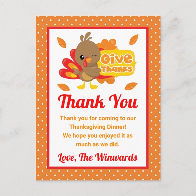 Carte Postale Dinde Mignon Soirée de Thanksgiving Merci (Devant)