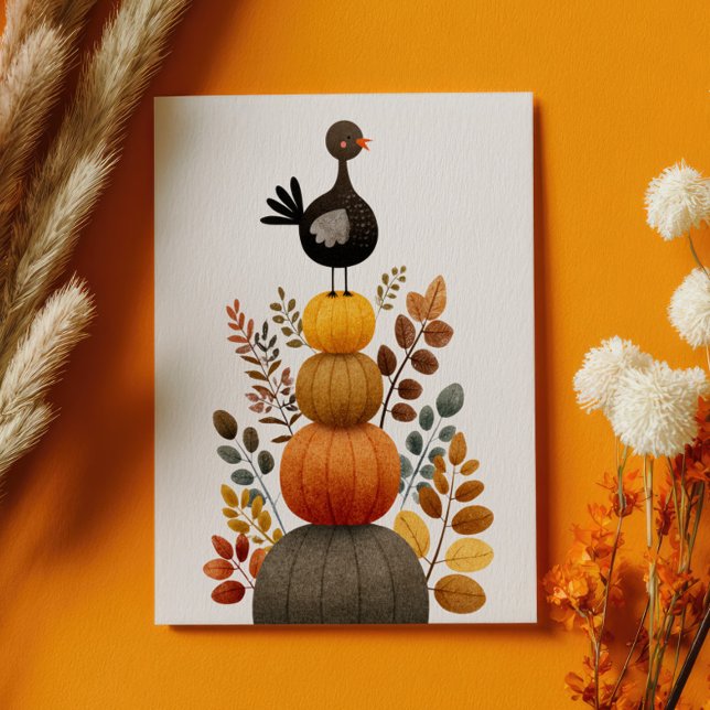 Carte Postale Dinde mignonne sur des citrouilles d'automne Rétro (Créateur téléchargé)