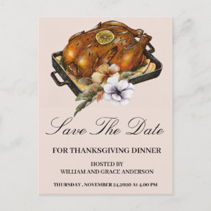 Carte Postale Dinde Rôtie Floral Enregistrer la Date de Thanksgi