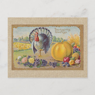 Carte Postale dinde vintage et salutation