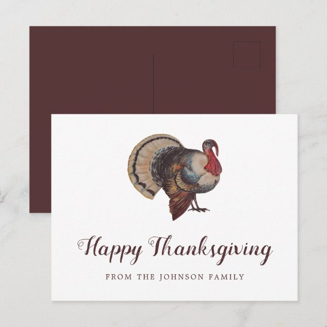 Carte Postale Dinde vintage Joyeux Thanksgiving (Devant / Derrière)