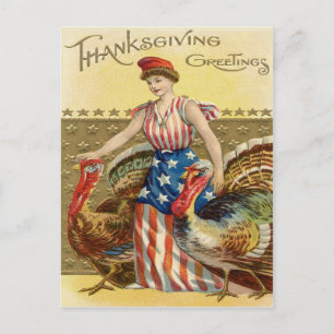 Carte Postale Dindes Lady Liberty Drapeau américain Patriotique