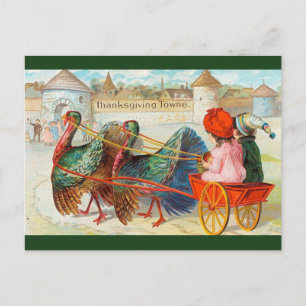 Carte Postale Dindes vintage dans la ville de Thanksgiving