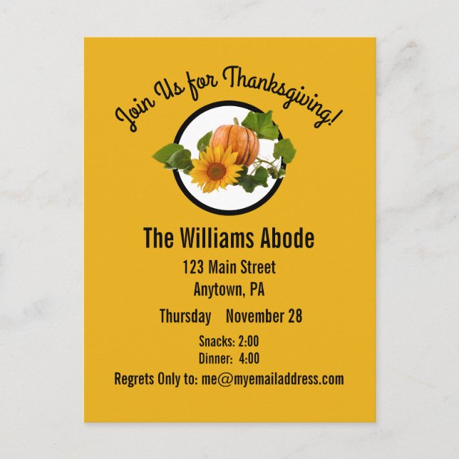 Carte Postale Dîner d'action de grâces en Citrouille tarte Orang (Devant)