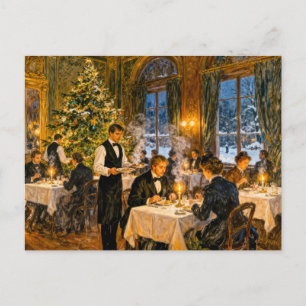 Carte Postale Dîner de Noël impressionniste vintage dans un cadr